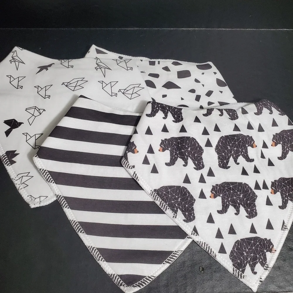 Flannel 4 Piece Baby Bandana Teething Drool Bibs White Black Outdoor Theme